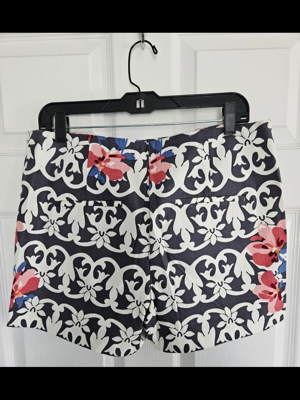 LOFT High-Waist Floral & Scroll Print Shorts - Navy, White, Pink & Blue